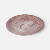 Girl Rose Gold Glitzer Tropfen Monogram Birthday Pappteller (Schrägansicht)