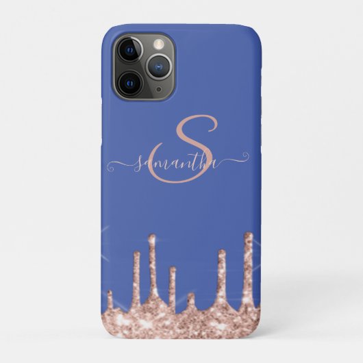 Girl-Rose-Gold-Glitzer-Tropfen, Monogramm Case-Mate iPhone Hülle (Rückseite)