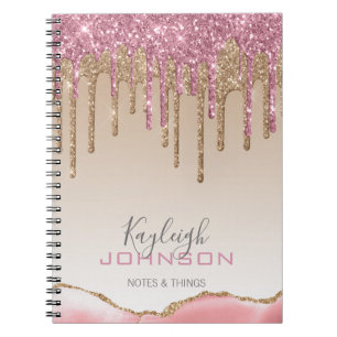 Girl Rose Gold Glitzer Tropfen Ombre Monogram Notizblock