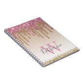 Girl Rose Gold Glitzer Tropfen Ombre Monogram Notizblock (Rechte Seite)