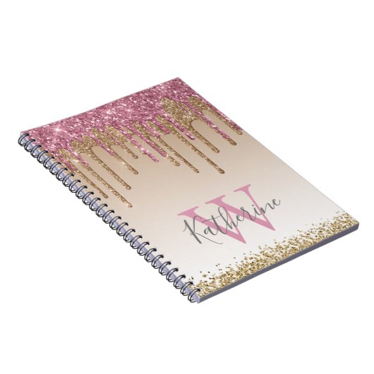 Girl Rose Gold Glitzer Tropfen Ombre Monogram Notizblock (Rechte Seite)
