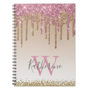 Girl Rose Gold Glitzer Tropfen Ombre Monogram Notizblock