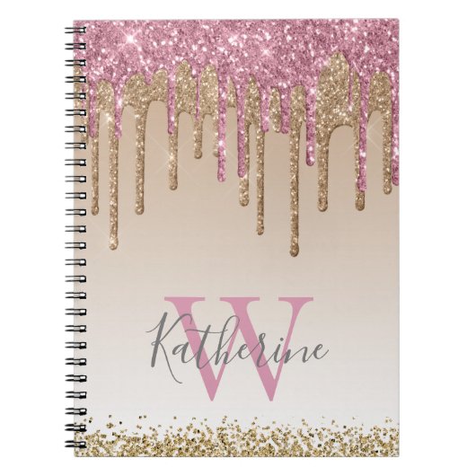 Girl Rose Gold Glitzer Tropfen Ombre Monogram Notizblock (Vorderseite)