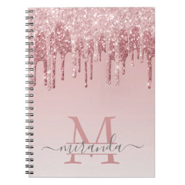 Girl Rose Gold Glitzer Tropfen Ombre Monogram Notizblock
