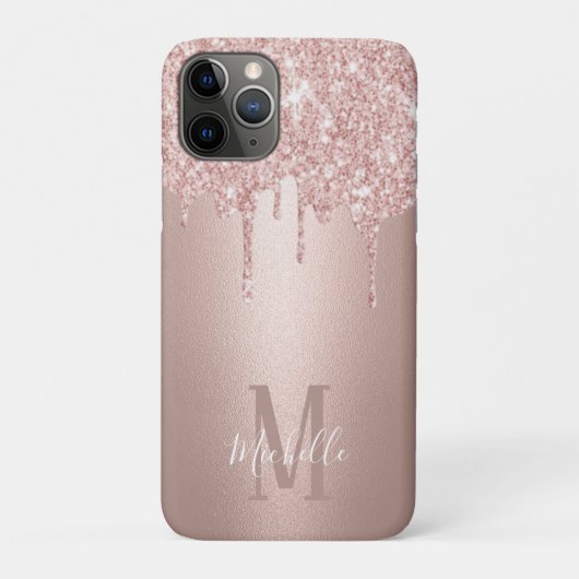 Girl Rose Gold Glitzer Tropfen Script Name Monogra Case-Mate iPhone Hülle (Rückseite)
