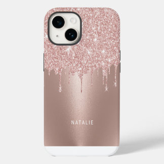 Girl Rose Gold Glitzer Tropfens Individuelle Name iPhone 14 Hülle