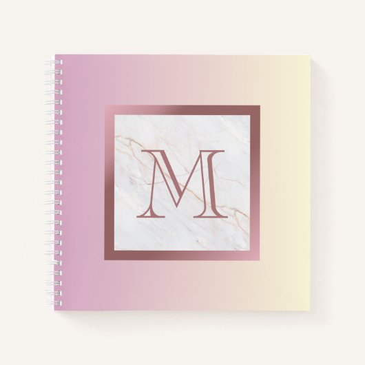 Girl Rose Gold Monogram Marble Pink Ombre Notizblock (Vorderseite)