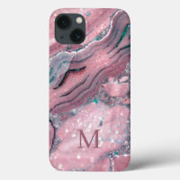 Girl Rose Gold Pink Agate Quarz Glitzer Monogram