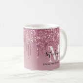 Girl Rose Gold Pink Glitzer Monogram Name Kaffeetasse (VorderseiteRechts)