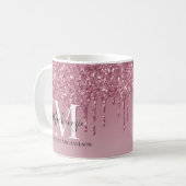 Girl Rose Gold Pink Glitzer Monogram Name Kaffeetasse (Vorderseite Links)