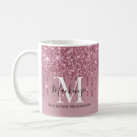 Girl Rose Gold Pink Glitzer Monogram Name Kaffeetasse (Links)