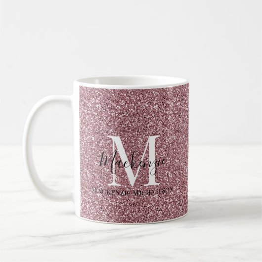 Girl Rose Gold Pink Glitzer Monogram Name Kaffeetasse (Links)