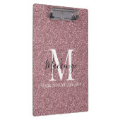Girl Rose Gold Pink Glitzer Monogram Name Klemmbrett (Rechts)