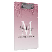 Girl Rose Gold Pink Glitzer Monogram Name Klemmbrett (Rechts)