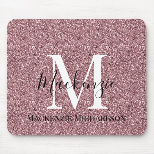 Girl Rose Gold Pink Glitzer Monogram Name Mousepad (Vorne)