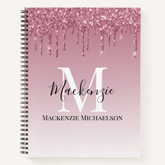 Girl Rose Gold Pink Glitzer Monogram Name Notizblock (Vorderseite)