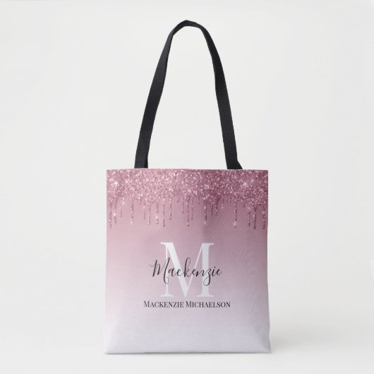 Girl Rose Gold Pink Glitzer Monogram Name Tasche (Vorderseite)