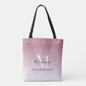 Girl Rose Gold Pink Glitzer Monogram Name Tasche (Rückseite)