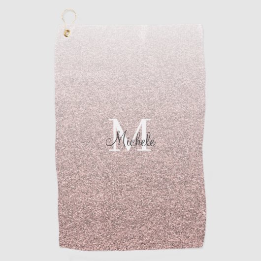 Girl Rose Gold Pink Glitzer Monogram Script Golfhandtuch (Vorderseite)
