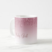 Girl Rose Gold Pink Glitzer Script Glitzern Kaffeetasse (Vorderseite Links)
