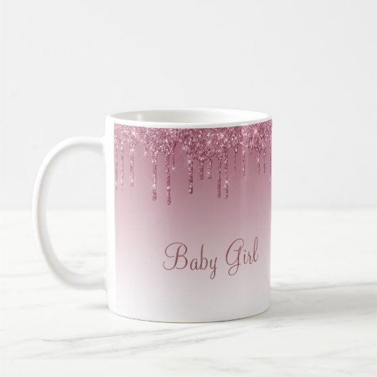 Girl Rose Gold Pink Glitzer Script Glitzern Kaffeetasse (Links)