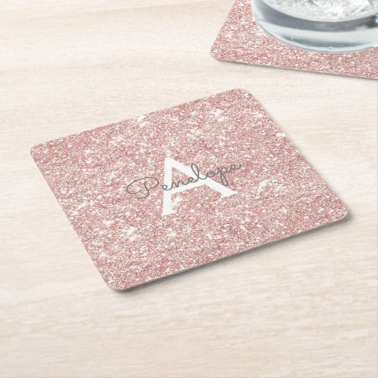 Girl Rose Gold Pink Glitzer Sparkle Monogramm Rechteckiger Pappuntersetzer (angewinkelt)