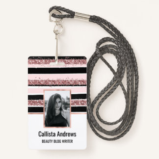 Girl Rose Gold Rosa Schwarzer Glitzer Streifen Mus Ausweis