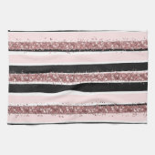 Girl Rose Gold Rosa Schwarzer Glitzer Streifen Mus Geschirrtuch (Horizontal)