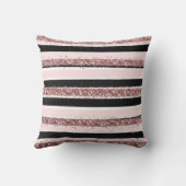 Girl Rose Gold Rosa Schwarzer Glitzer Streifen Mus Kissen (Rückseite)