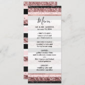 Girl Rose Gold Rosa Schwarzer Glitzer Streifen Mus Menükarte (Vorne/Hinten)