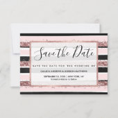Girl Rose Gold Rosa Schwarzer Glitzer Streifen Mus Save The Date (Vorderseite)