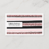 Girl Rose Gold Rosa Schwarzer Glitzer Streifen Mus Visitenkarte (Vorderseite)