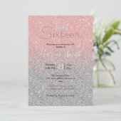 Girl Rose Gold Silver Glitzer Ombre Design Einladung (Stehend Vorderseite)
