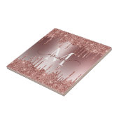 Girl Rose Gold Sparkle Glitzer Tropfen Mit Monogra Fliese (Seite)