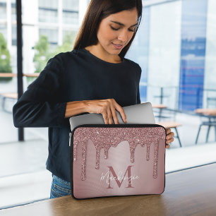 Girl Rose Gold Sparkle Glitzer Tropfen Monogram Laptopschutzhülle