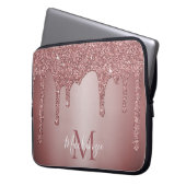 Girl Rose Gold Sparkle Glitzer Tropfen Monogram Laptopschutzhülle (Vorderseite Links)