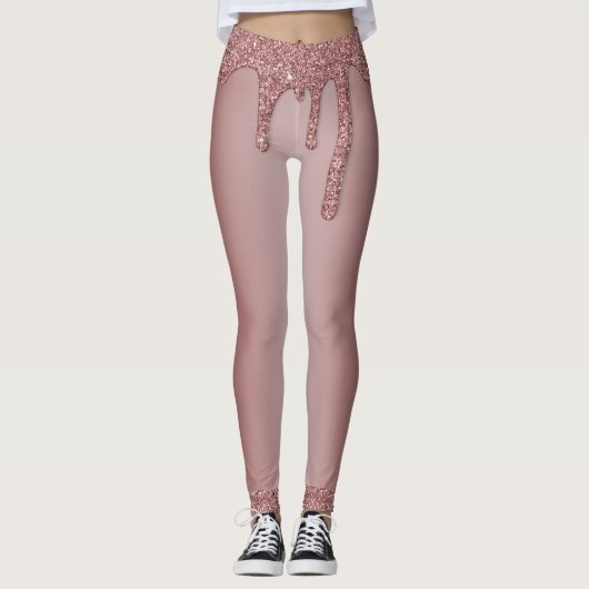 Girl Rose Gold Sparkle Glitzer Tropfen Monogram Leggings (Vorderseite)