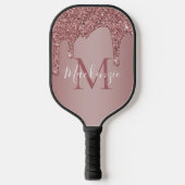Girl Rose Gold Sparkle Glitzer Tropfen Monogram Pickleball Schläger (Vorderseite)