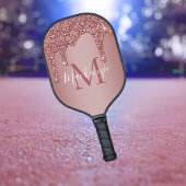 Girl Rose Gold Sparkle Glitzer Tropfen Monogram Pickleball Schläger