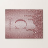 Girl Rose Gold Sparkle Glitzer Tropfen Monogram Puzzle (Horizontal)