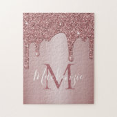 Girl Rose Gold Sparkle Glitzer Tropfen Monogram Puzzle (Vertikal)