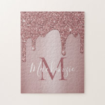 Girl Rose Gold Sparkle Glitzer Tropfen Monogram