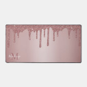 Girl Rose Gold Sparkle Glitzer Tropfen Monogram Schreibtischunterlage (Vorderseite)