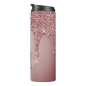 Girl Rose Gold Sparkle Glitzer Tropfen Monogram Thermosbecher (Nach rechts gedreht)