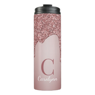 Girl Rose Gold Sparkle Glitzer Tropfen Monogram Thermosbecher