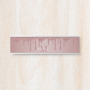 Girl Rose Gold Sparkle Glitzer Tropfen Monogram Türschild