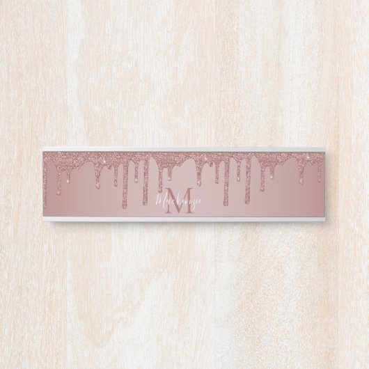 Girl Rose Gold Sparkle Glitzer Tropfen Monogram Türschild (Vorderseite )