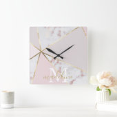 Girl-Rose-Goldene Blush Geometrische Monogram-Uhr Quadratische Wanduhr (Zuhause)
