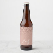 Girl-Rose-Rosa-Rosa-Glitzer-Monogramm-Bier B Bierflaschenetikett (Vorderseite)