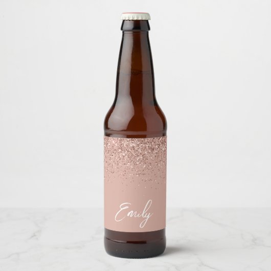 Girl-Rose-Rosa-Rosa-Glitzer-Monogramm-Bier B Bierflaschenetikett (Vorderseite)